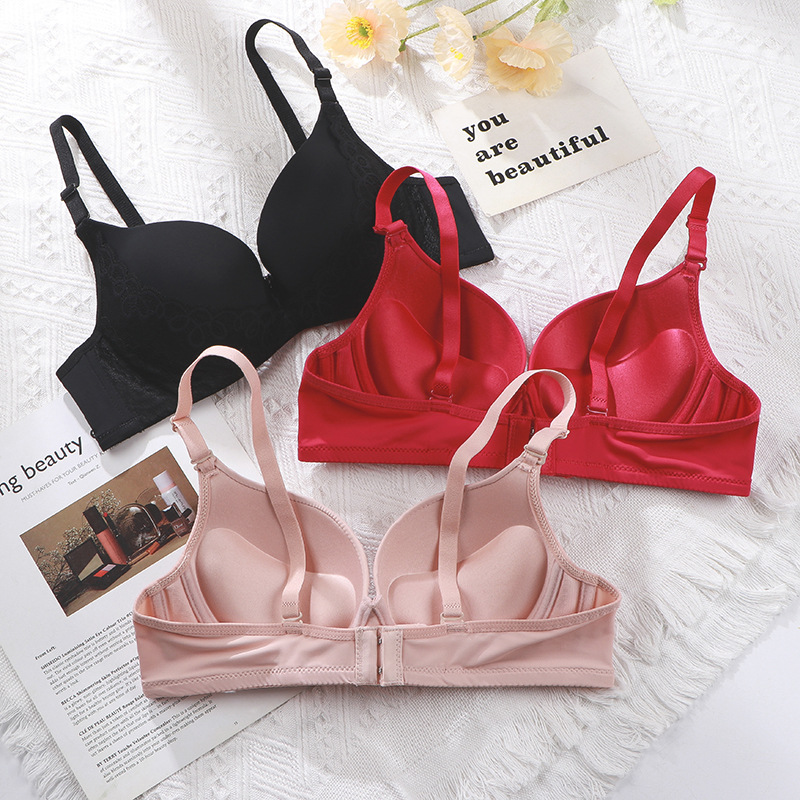 跨境蕾丝文胸3/4中厚杯聚拢上托调整型有钢圈光面胸罩bra现货批发|ms