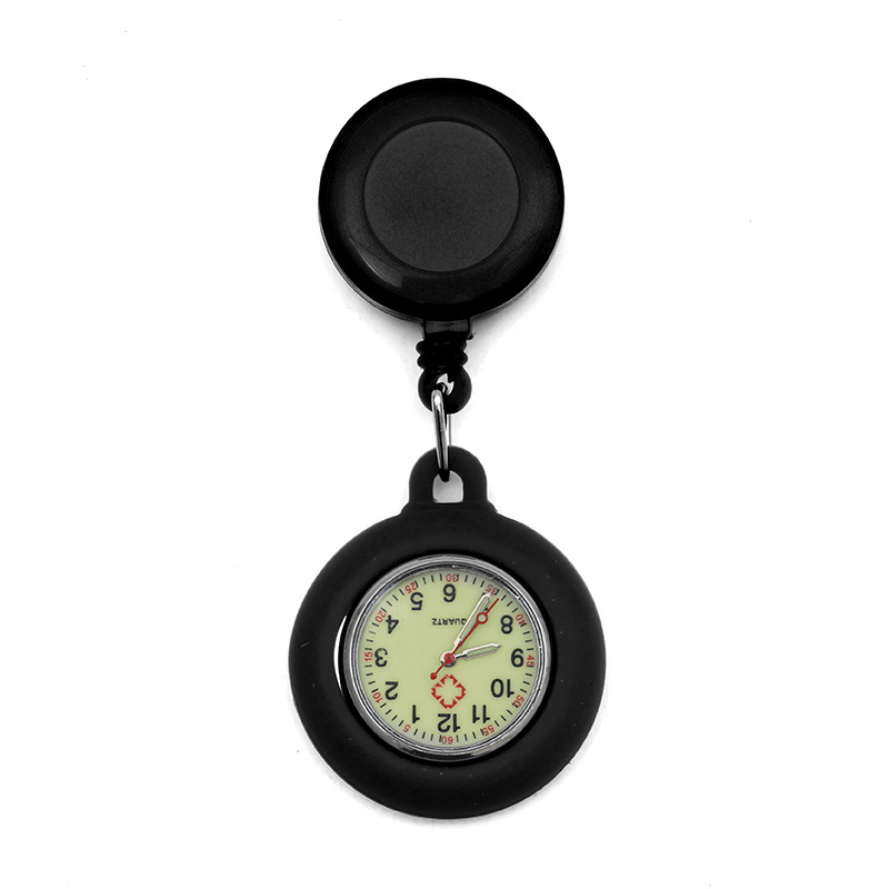 Reloj de bolsillo médico fácil de tirar hebilla reloj de pecho de superficie de color de silicona al por mayor Reloj de enfermera retráctil luminoso reloj de examen de estudiante femenino reloj colgante