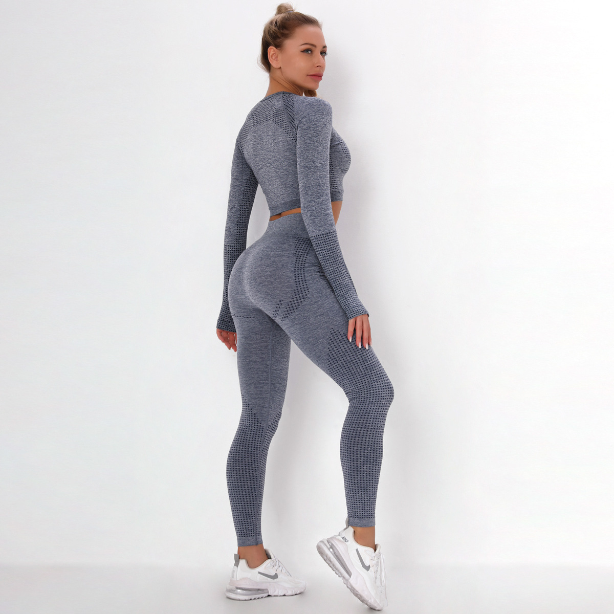 seamless knitted tight-fitting dot jacquard sports suit  NSLX8995