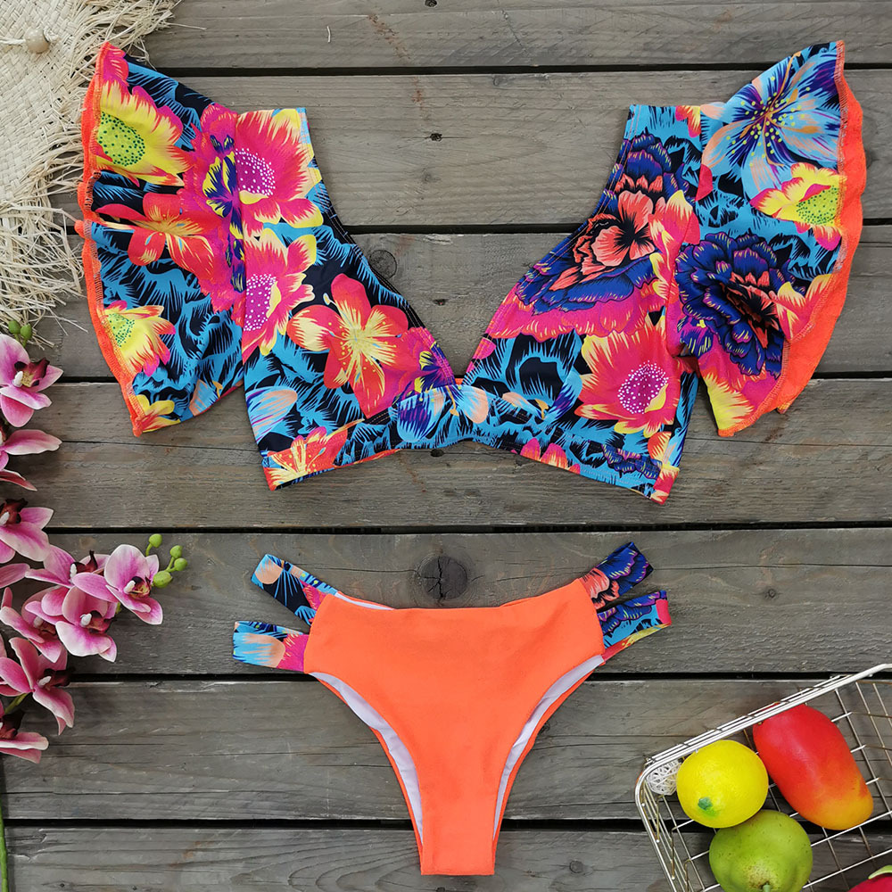 192g Weight Sexy Feel Of Sensation Briefs Panties Style Polyester Fabric Type 2 Pieces Set Quantity Swimming Pool, Beach Occasion Ditsy Floral Pattern Women's Gender Women's Ditsy Floral 2 Pieces Set Bikinis Swimwear 23