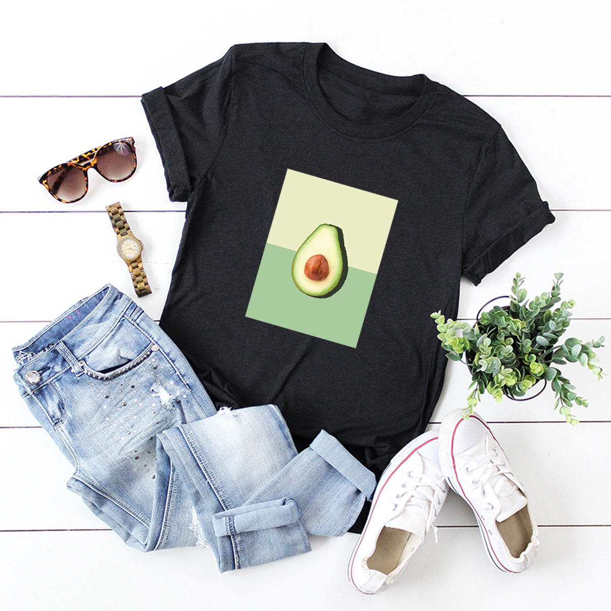 camiseta de mujer de manga corta con estampado de aguacate caliente NSSN880