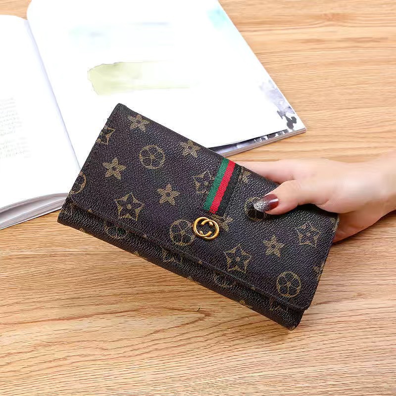 New European and American Wallet Women Long Simple Multifunctional Buckle Soft Wallet