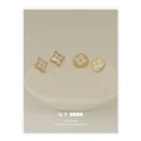 高保色真空电镀真金 花朵网红设计钛钢天然贝壳贝母<font red=H>耳钉</font>耳饰女