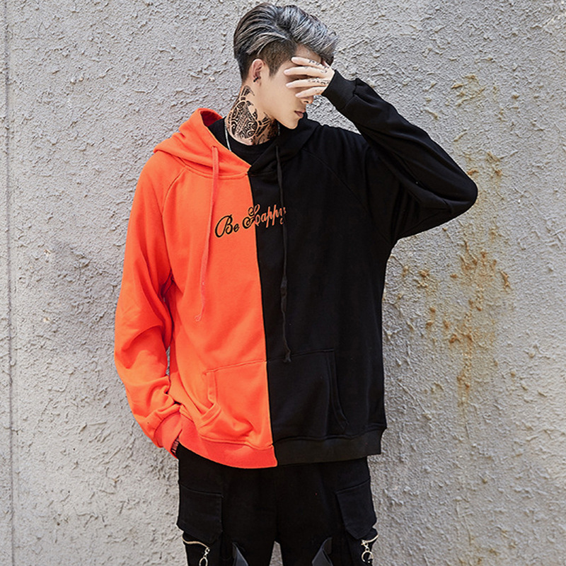 Men's Headwear Hoodie Spring and Autumn Leisure Fashion Colored Smiling Face Sweater Long sleeved Hip Pop Streetwear Male Patchwork Hoodies_voghion.com