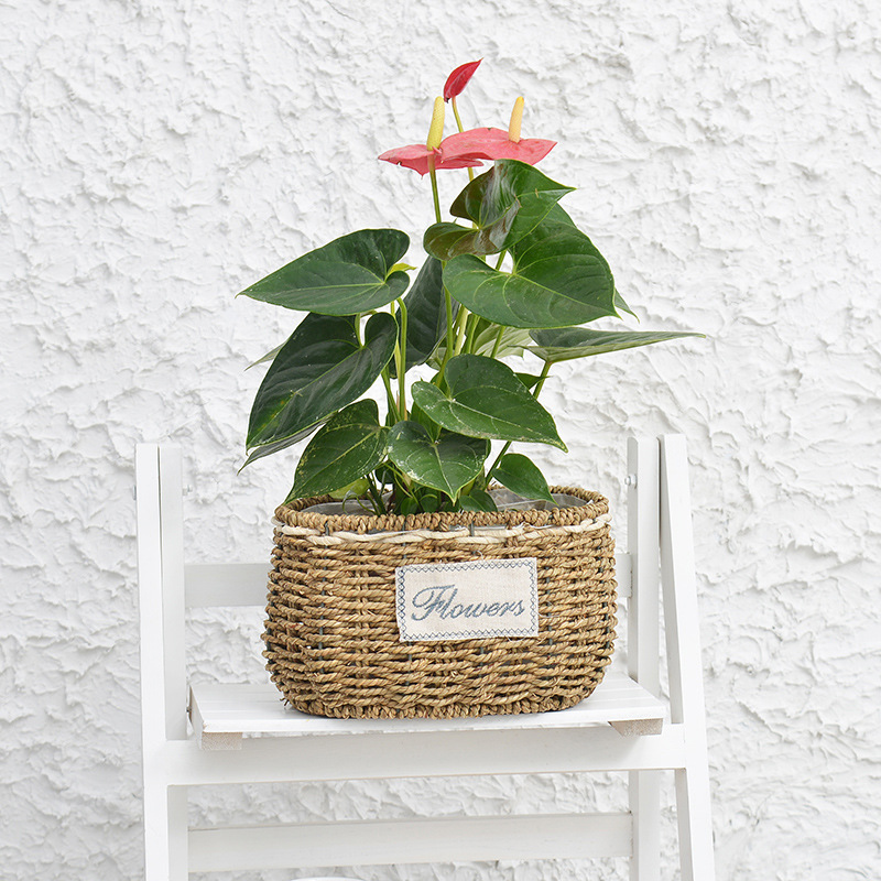 Directo de fábrica cesta de flores de paja tejido nórdico hecho a mano mimbre ratán jardín decoración boda flor cesta flor maceta
