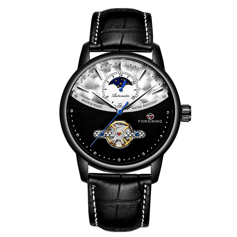Forsining Fusini 8179 cinturón hombres de negocios reloj mecánico automático transparente inferior hueco reloj hombres