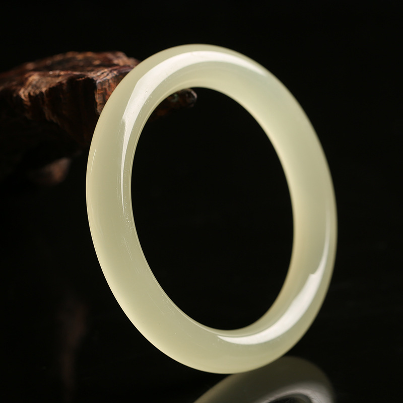 诚石天然碳酸盐青白玉玉石手镯圆条手镯光面抛光质感细腻厂家批发|ms