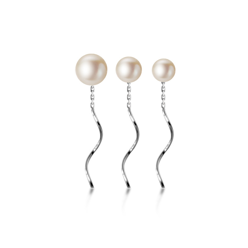 Eloch s925 temperamento de plata simple perla pequeña línea de orejas personalidad japonesa de línea espiral pendientes G6880