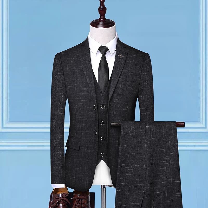 Hongerwo New Men's Clothing Spring and Autumn Men's Casual Suit Korean Style Slim-fit Three-piece Small Suit Formal Dress