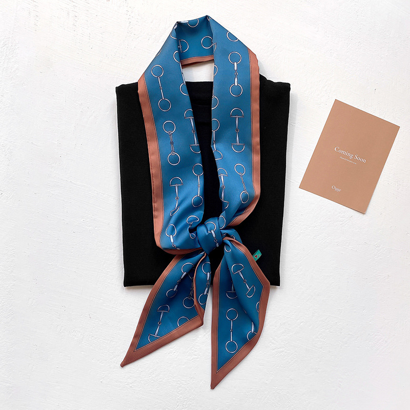 Korean Simple Striped Small Silk Scarf display picture 9