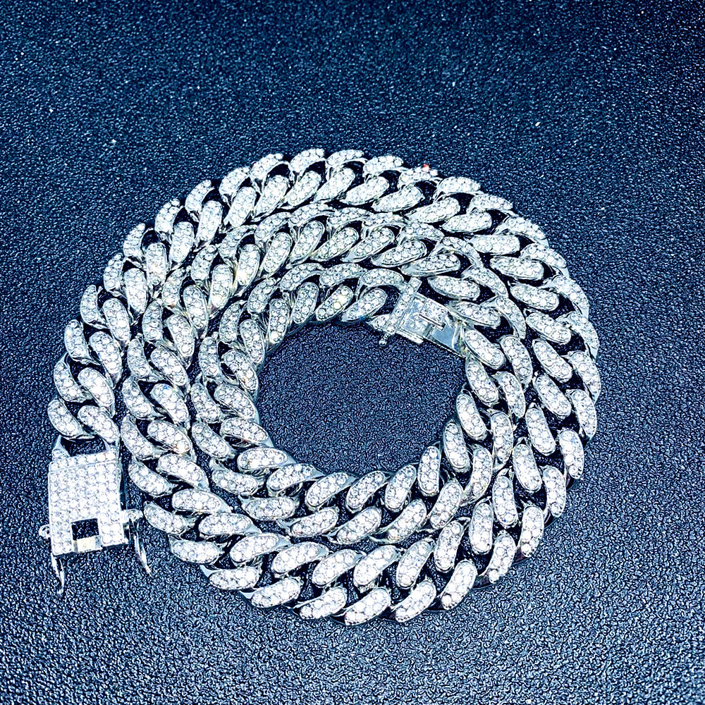 European And American Cross-border 12mm Men's Cuban Chain Necklace, Hip-hop Full Diamond Trendy High-quality_voghion.com