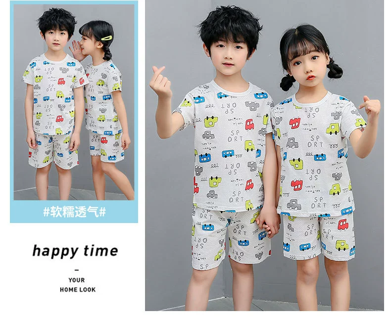 classic children's nightgown Summer Kids Pajamas Baby Girls Boys Shirt+Shorts 2pcs/set Cotton Mesh Breathable Homewear Sets Children Cartoon Nightwear Suit children's pajamas bulk