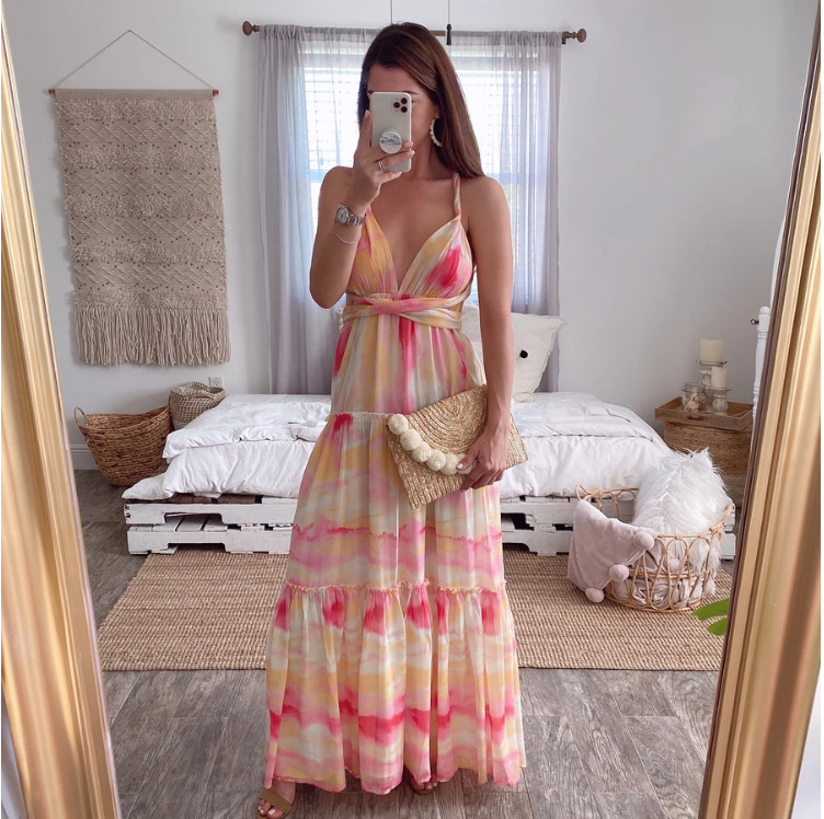 Women's Swing Dress Vacation V Neck Printing Sleeveless Floral Maxi Long Dress Holiday Daily display picture 2