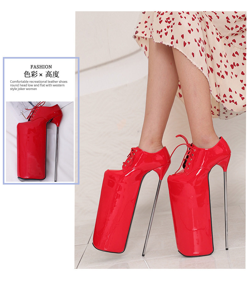 Giày cao gót nữ mũi tròn quai buộc phía trước, đế chống thấm nước, gót nhọn — Màu Đỏ đào, Màu đen, Màu đỏ chi tiết 10