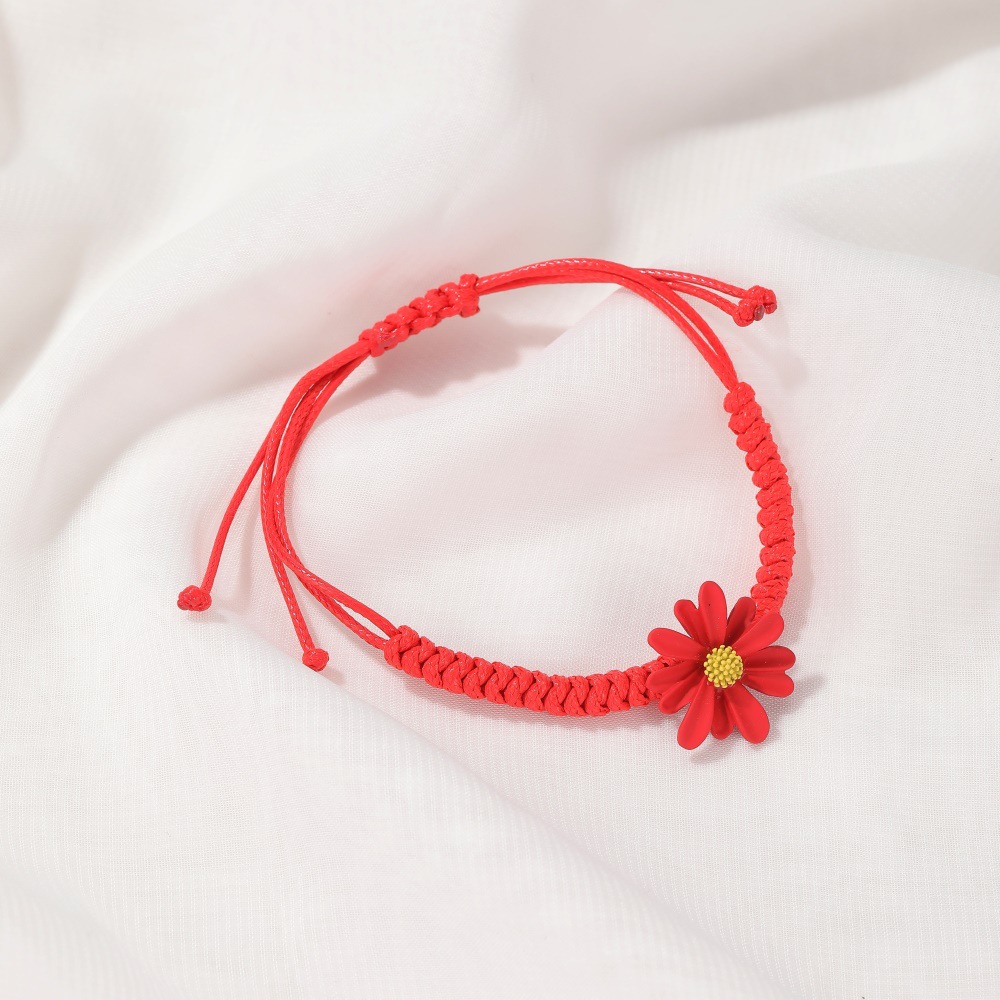 Simple Small Daisy Korean Hand-woven Red Rope Students Alloy Bracelet display picture 4