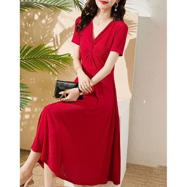 Summer style cross bandage slim elegant commuter dress