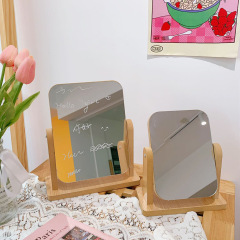 Ins style simple wooden mirror can rotate student cute girl desktop makeup mirror internet celebrity makeup mirror