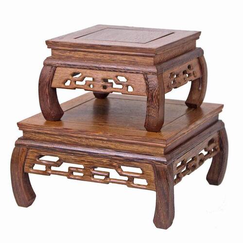 Solid wood ornament base chicken wing wood curved feet square purple clay pot rare jade stone flower bonsai wooden base base