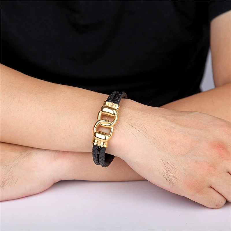 Мужская черная тесьма ретро bracelet из нержавеющей стали
