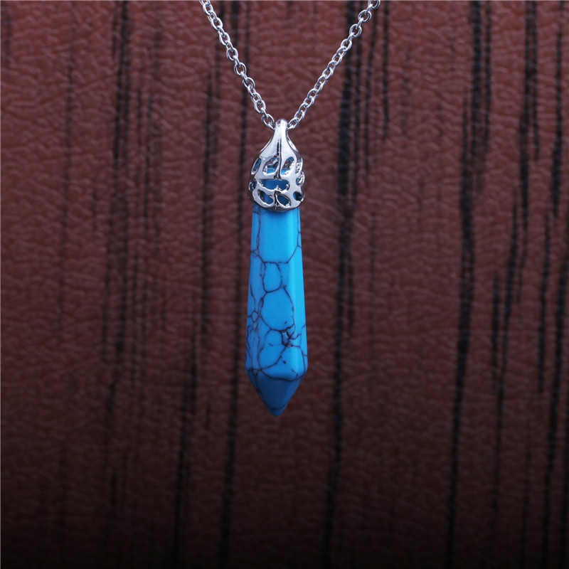Hexagonal Column Pendant Stainless Steel Turquoise Necklace display picture 1