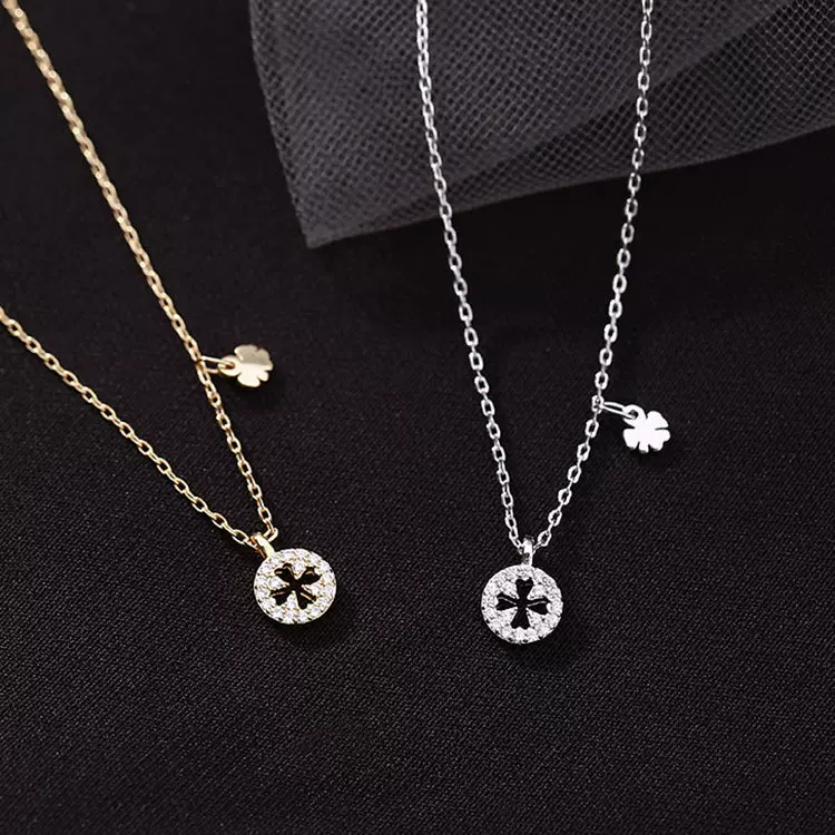 巨丰S925纯银镂空四叶草项链 新款时尚百搭锁骨链 气质个性颈链