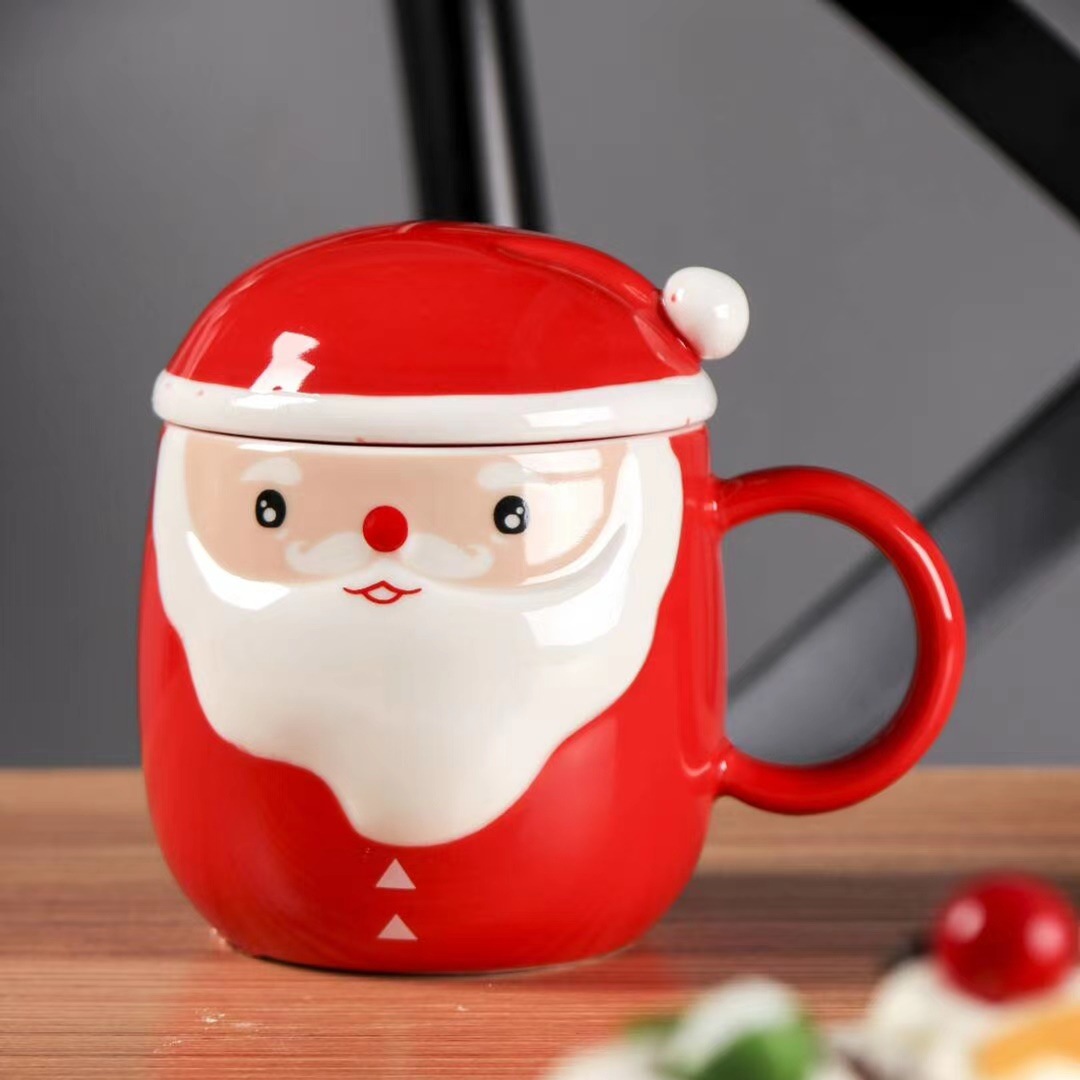 Personalidad creativa Santa Claus taza con tapa regalo Taza de agua de cerámica Linda forma de dibujos animados Oficina Taza de agua