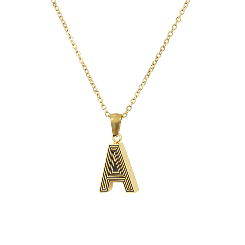 New Stainless Steel Gold-plated Black Line 26 Letter Necklace Simple Gold English Titanium Steel Pendant Wholesale Nihaojewelry display picture 1