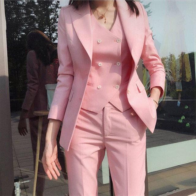 Women Casual Elegant Business Trousers Suit Office Ladies Slim Vintage  Blazer Pantsuit Female Fashion Korean Clothes