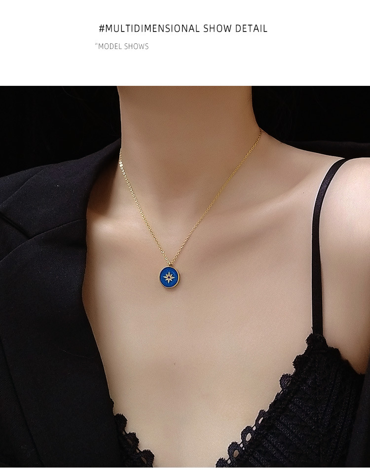 Collier En Diamant Bleu Ciel Huit Étoiles Mans En Acier Au Titane Plaqué Or Véritable 18 Carats En Gros Nihaojewelry display picture 3