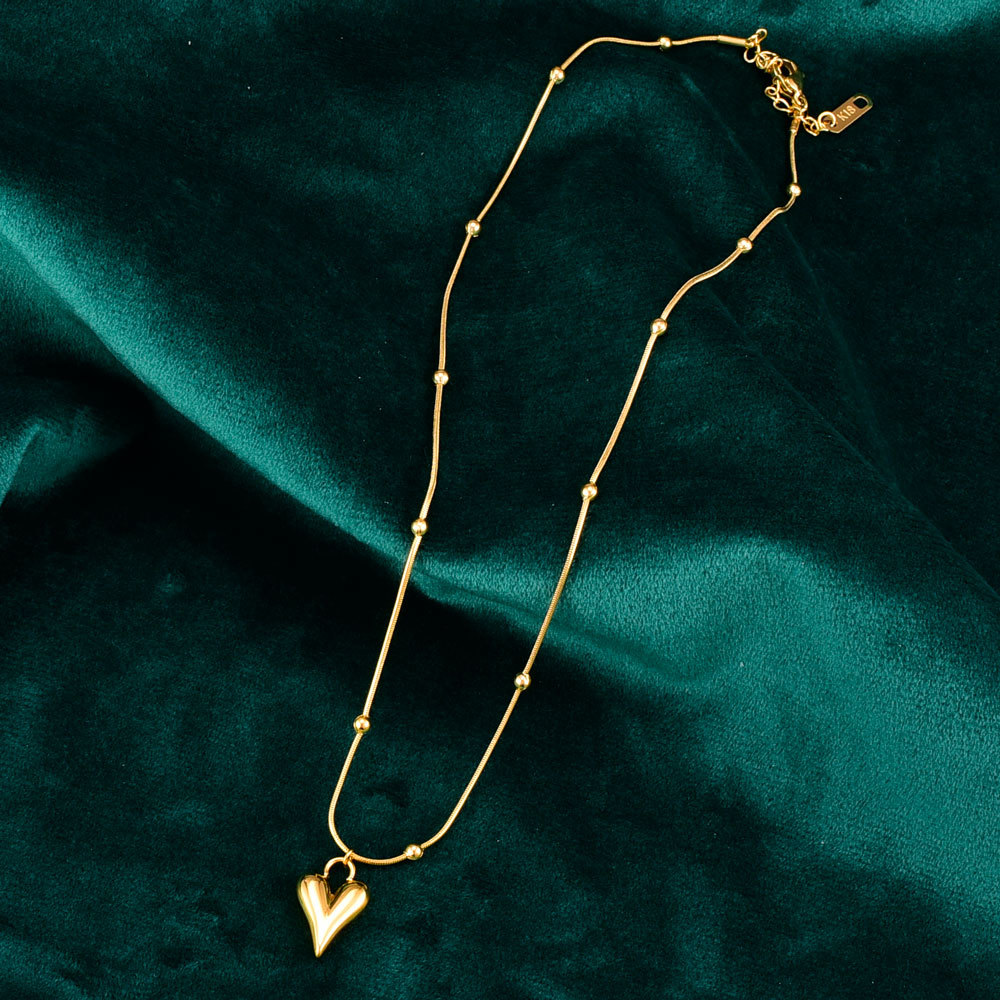 Herz Titan Stahl Eingelegte Schale Eingelegtes Gold Halskette display picture 4