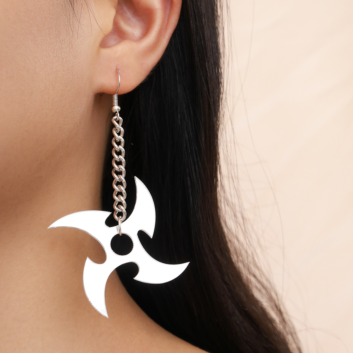 Fashion Exaggerated Punk Style Silver Ear Hook Long Pendant Dart Spinning Windmill Shape Earrings display picture 2