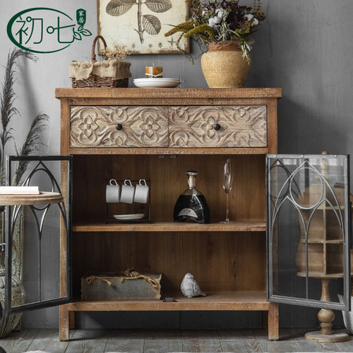 American country retro carved sideboard homestay furniture living room bar cabinet cabinet bedroom distressed storage cabinet