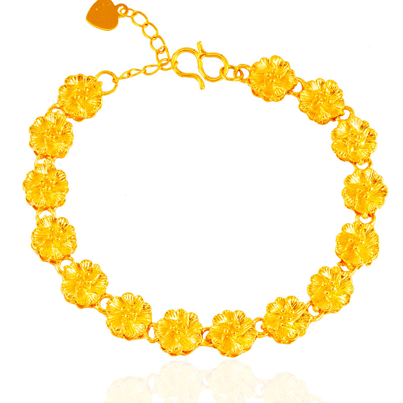 Lujo imitación 24K oro pulsera flor estilo étnico joyería de las mujeres exposición puesto suministro arena oro joyería