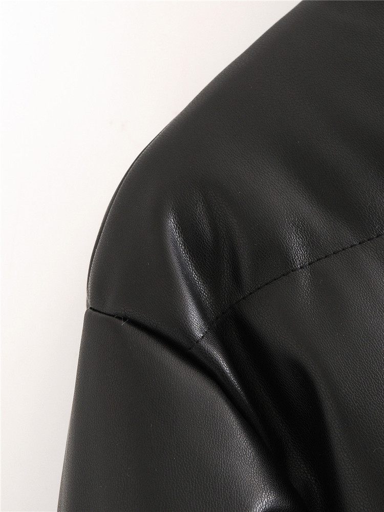 Damenbekleidung lässig einfarbig einfache Leder Baumwollkleidung für Damen Winter neue kleine Stehkragen Pu-Jacke_voghion.com