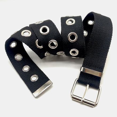 Korean style new hollow eye belt for men and women, creative casual square pin buckle head polyester trouser belt belt