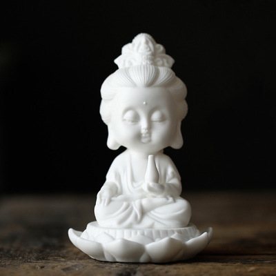 白瓷观音佛像摆件家用车载饰品个性禅意南海小如来佛茶宠|ms