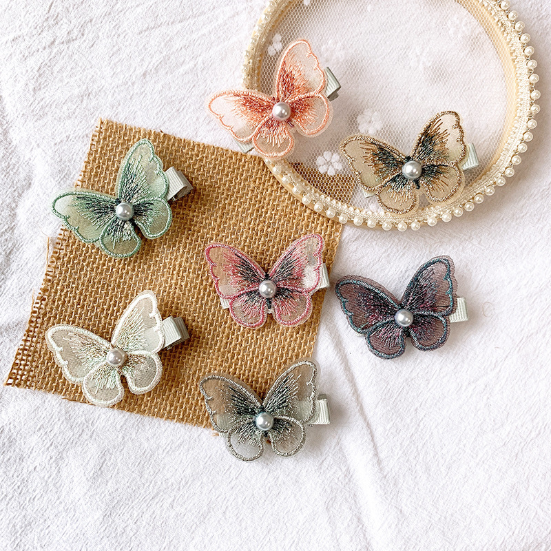 New Embroidery Three-dimensional Bow Hairpin Super Fairy Pearl Mesh Hairpin Bangs Clip Decorative Clip Girl Hair Accessories display picture 1