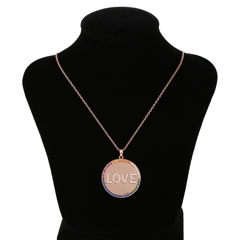 Fashion Round Love Letters Copper Inlaid Zircon Necklace Wholesale display picture 7