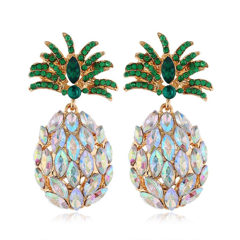 Fashion Creative Fruit Pineapple Inlaid Colorful Diamond  Earrings Wholesale display picture 7