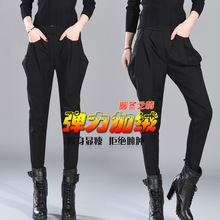 2022秋冬加绒哈伦裤女长裤显瘦韩版小垮裤个性黑裤子