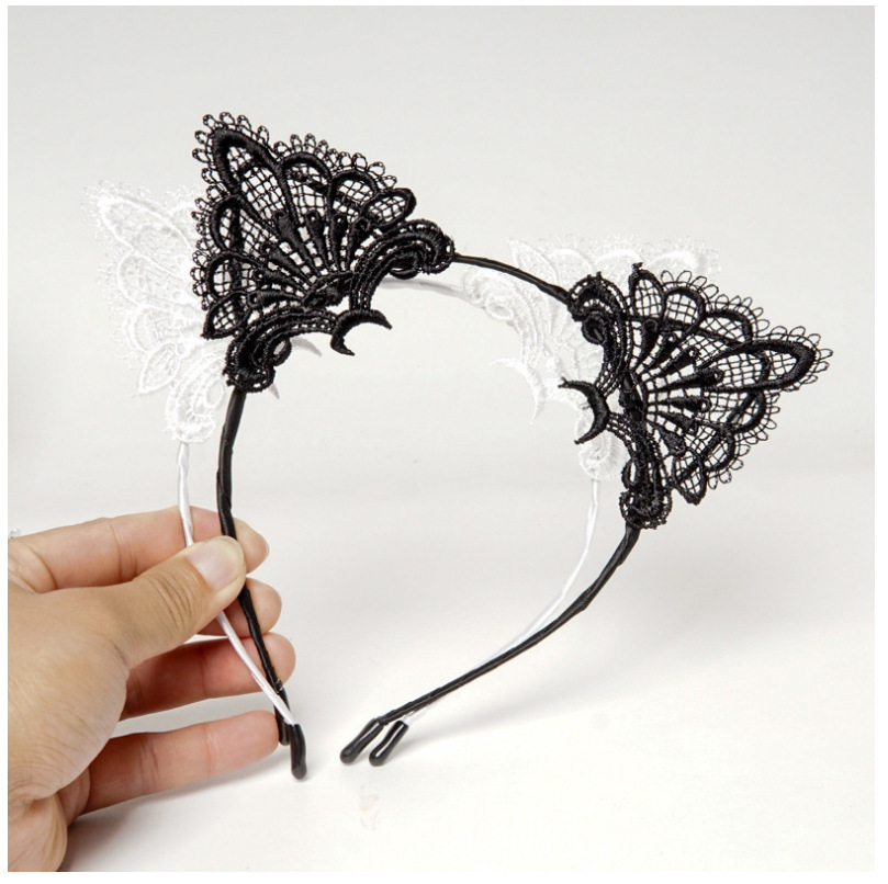 90g Weight Hair Band Hair Accessories Type 1 Piece Quantity Christmas, Daily, Party Occasion Lace Material Cat, Cat Ears Pattern Women'S Gender Cute, Retro Style Handmade, Handmade Craft Cute Retro Women'S Cat Cat Ears Lace Handmade Hair Band 5