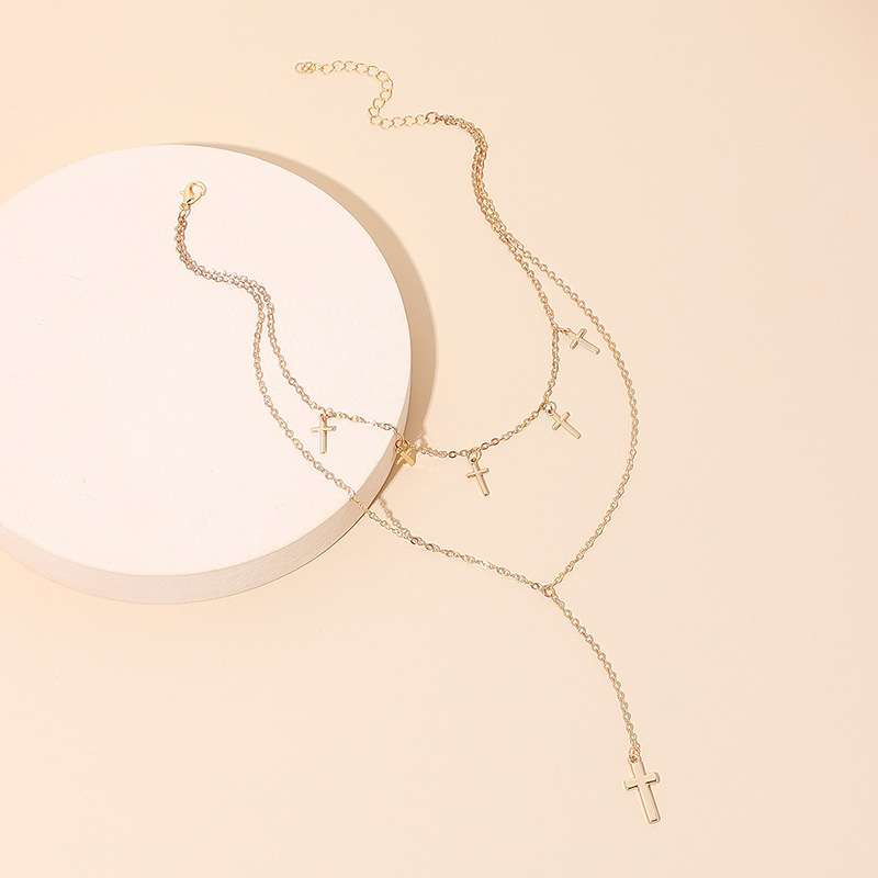 10g Weight Necklace Classification Wedding, Travel Occasion Women'S Gender Gold Color Multi-layer Tassel Cross Necklace 3
