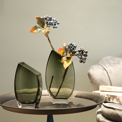 Creative Geometry Oblique Corner Square Transparent Glass Vase Nordic Luxury Soft Decoration Sample Room Decorative Item Fresh Flower Flower Arrangement 