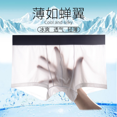 Men's underwear men's ice silk transparent boxer briefs summer trend breathable youth mid-waist seamless boxer shorts head sexy