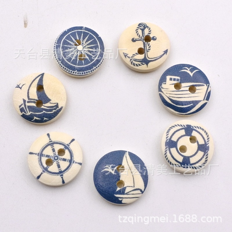 15mm pintado impreso botón madera decorativo impreso Bowl hebilla/Pan hebilla 100 un paquete