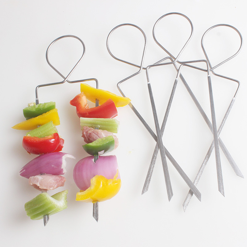 Directo de fábrica barbacoa tenedor Acero inoxidable grado alimenticio barbacoa palo en forma de U barbacoa aguja de picnic al aire libre doble aguja barbacoa tenedor