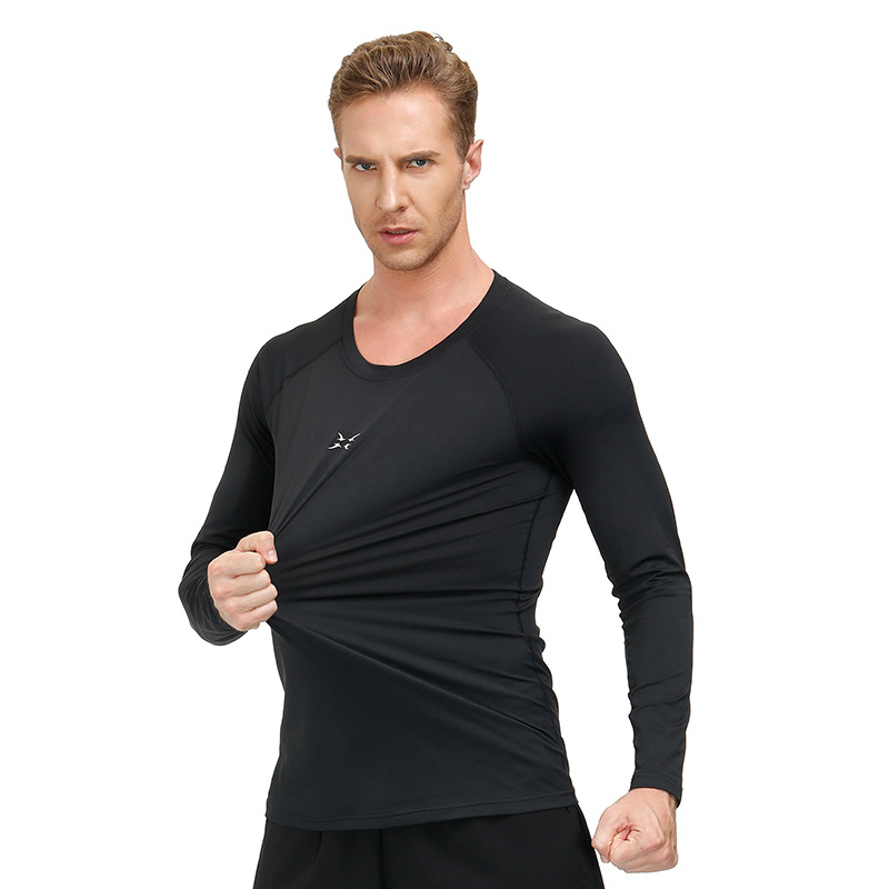 欧美男士长袖运动T恤 秋季跨境户外运动休闲健身瑜伽保暖打底上衣