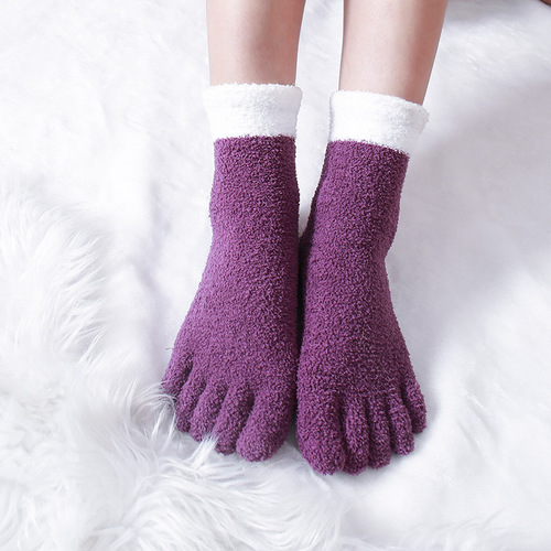 Women's Autumn and Winter Warm Towel Socks Coral Velvet Sleeping Socks Half Velvet Split Toe Socks Home Floor Socks Amazon