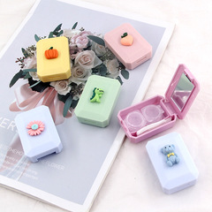 Cartoon Myopia Invisible Contact Lens Box, Macaron Popular Simple Beauty Contact Lens Portable Dual-Link Box Clip Straw Care Box