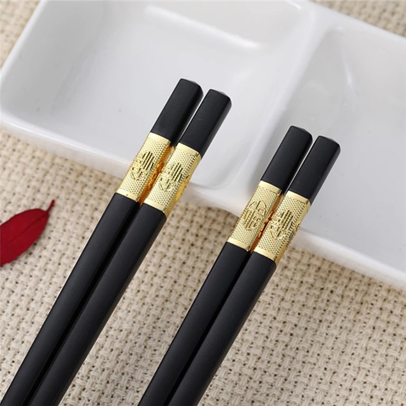 金银福字酒店合金筷子10双装 家庭耐高温消毒筷子礼盒筷子套装|ms